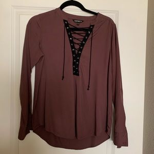 Lace up plaid blouse